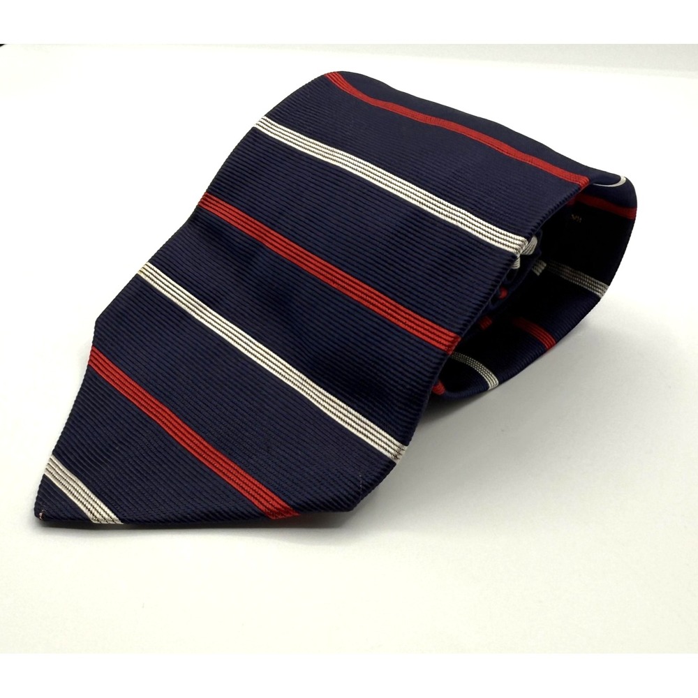Brooks Brothers‎ Tie Mens One Size Navy Red Stripe All Silk Handmade USA Classic